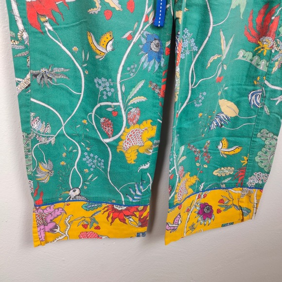 Anthropologie Pajama Pants Womens XS Florence Broadhurst Green Floral Bird Print - Picture 4 of 8